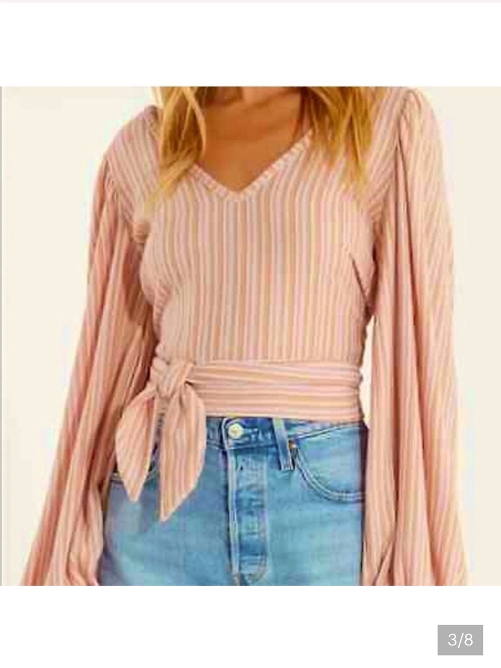 Free People Autumn Nights Back Wrap Striped Wrap Blouse Sz M  Ties in front EUC